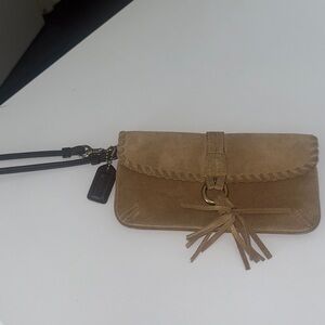 Coach Tan suede wristlet with Tassel